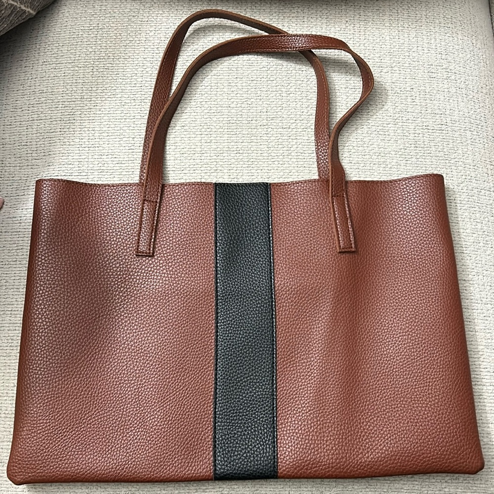 Vince Camuto Brown Tote with Black Center Stripe